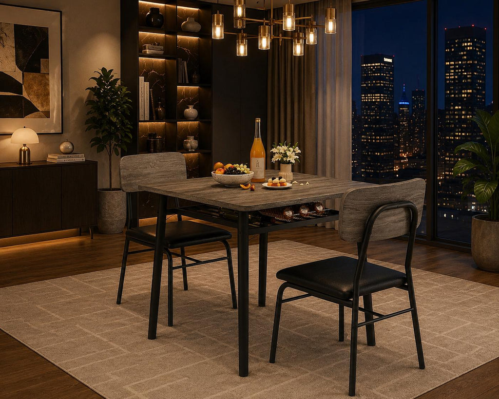 GarveeHome 5-Piece Dining Table Set for 4 with Storage Rack – Wood Top Kitchen Table & Upholstered Chairs, Space-Saving Modern Dining Set