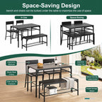 4-Piece Dining Set, Metal Frame Table with Bench and Chairs, Storage Rack