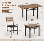 MapleGrace Extendable Dining Table for 4 with 4 PU Leather Chairs, Wood Kitchen Table with Storage Rack, Rustic Brown Space-Saving Dining