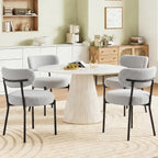 DUMOS Set of 4 Dining Chairs, Mid Century Modern Upholstered Boucle Chairs with Curved Backrest, Black Metal Legs Kitchen & Living Room