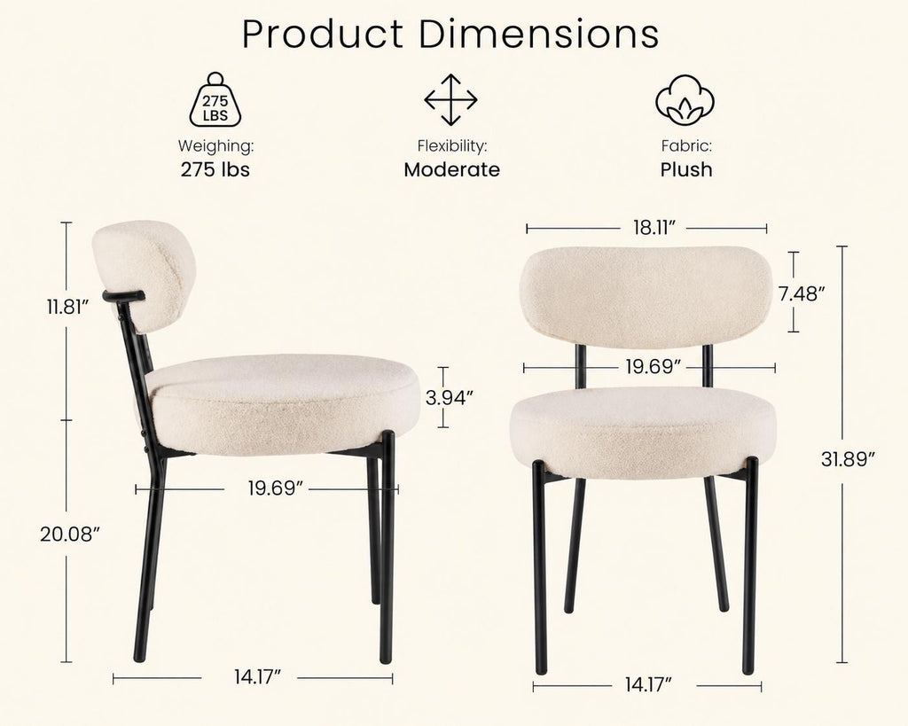 DUMOS Set of 4 Dining Chairs, Mid Century Modern Upholstered Boucle Chairs with Curved Backrest, Black Metal Legs Kitchen & Living Room