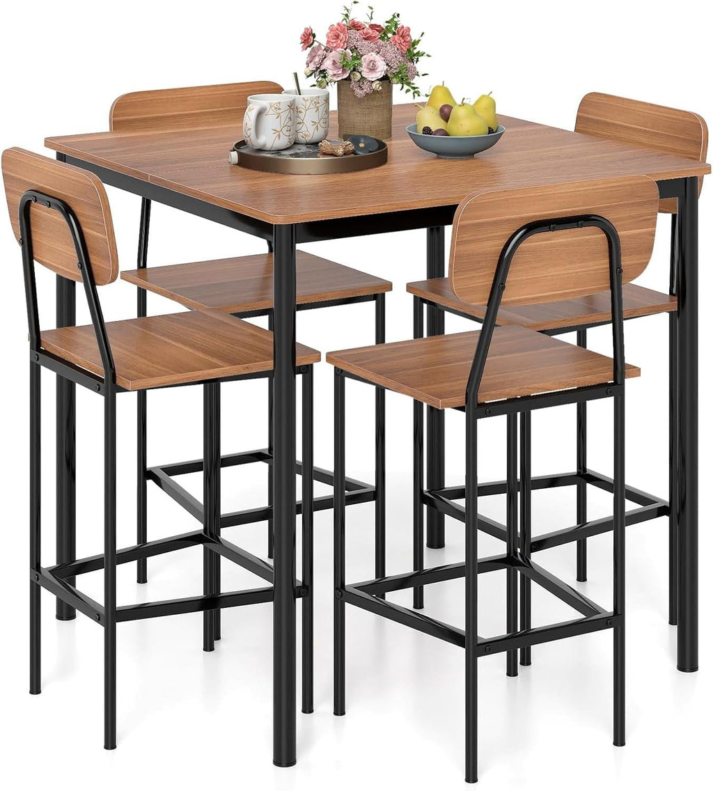 Giantex 5-Piece Counter Height Dining Table Set with 4 Bar Stools, Industrial Kitchen Dinette Set, Space Saving Dining Furniture