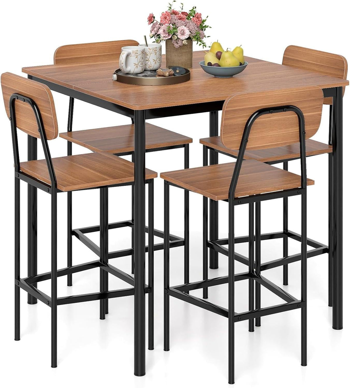 Giantex 5-Piece Counter Height Dining Table Set with 4 Bar Stools, Industrial Kitchen Dinette Set, Space Saving Dining Furniture
