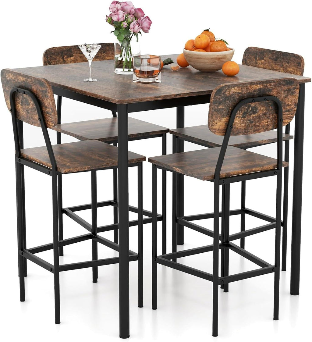 Giantex 5-Piece Counter Height Dining Table Set with 4 Bar Stools, Industrial Kitchen Dinette Set, Space Saving Dining Furniture