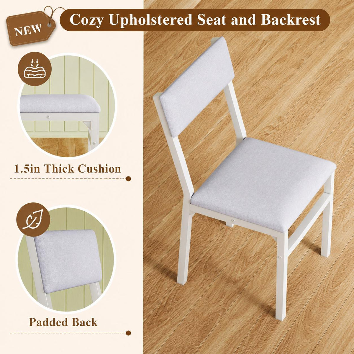 HUAHUU 5-Piece Extendable Dining Table Set for 4, Foldable Kitchen Table with 4 Upholstered Cushion Chairs, Rectangle Dining Set