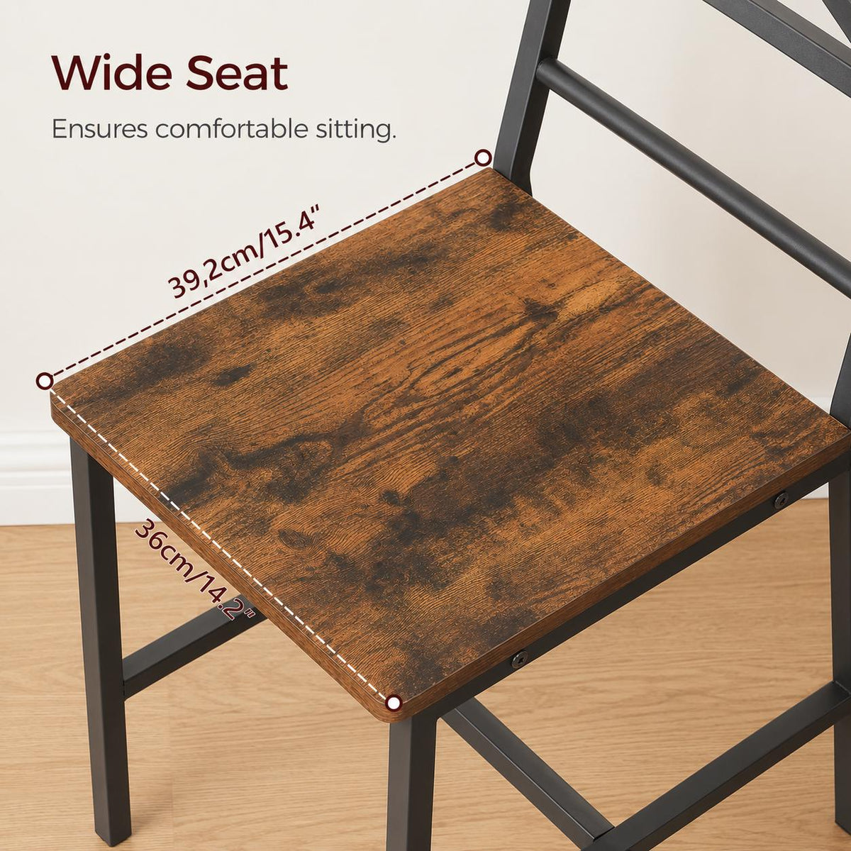 MAHANCRIS Rustic Dining Chair Set of 4 – Farmhouse Wooden Kitchen Chairs with Ergonomic Backrest, Industrial Metal Frame,