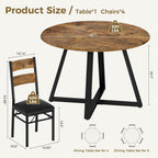Garvee Round Dining Table Set – 5 Piece Rustic Brown Kitchen Furniture