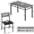 IRONCK Dining Table Set for 4 – Grey Wood Kitchen Table & Upholstered Chairs, 5 Piece Space Saving Dining Set, Industrial Style Small Spaces
