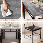 IRONCK Dining Table Set for 4 – Grey Wood Kitchen Table & Upholstered Chairs, 5 Piece Space Saving Dining Set, Industrial Style Small Spaces