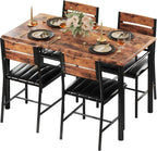 IRONCK Dining Table Set for 4 – Grey Wood Kitchen Table & Upholstered Chairs, 5 Piece Space Saving Dining Set, Industrial Style Small Spaces