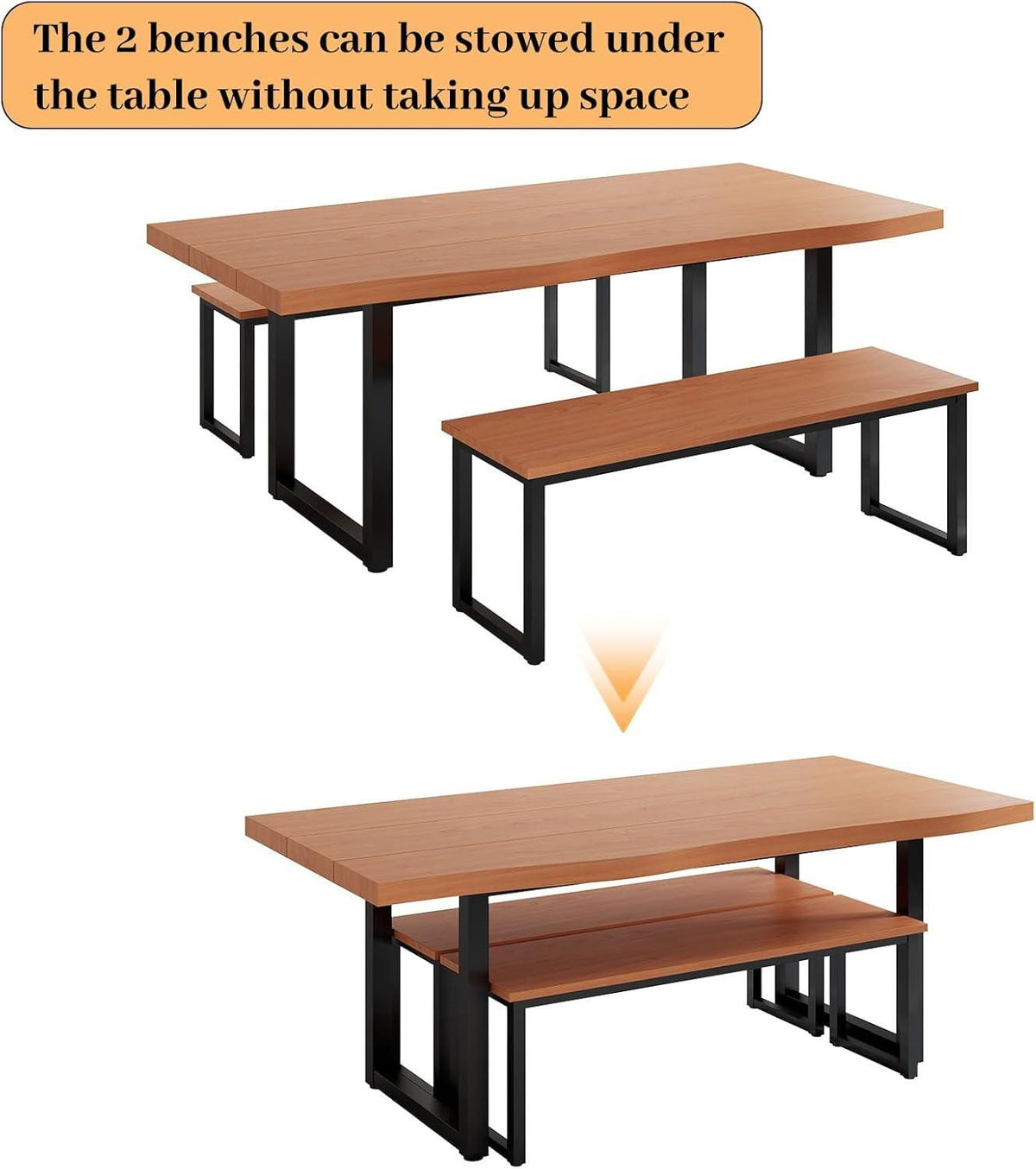 Modern Dining Table Set with 2 Benches, Seats 4-6, 63" Rectangular Kitchen Table