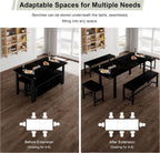 Extendable Dining Table Set for 4-8, 5-Piece Black MDF Wood Kitchen Furniture