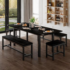 Extendable Dining Table Set for 4-8, 5-Piece Black MDF Wood Kitchen Furniture