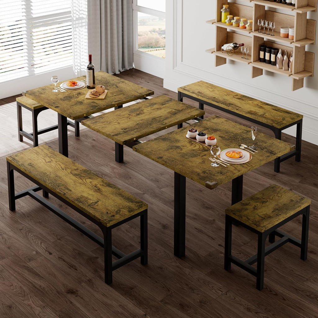 Extendable Dining Table Set for 4-8, 5-Piece Black MDF Wood Kitchen Furniture
