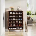 Walnut Shoe Cabinet with Doors, 6 Tier Shoe Storage Organizer, Entryway Shoe Rack Cabinet, Adjustable Shelves, Wooden Shoe Cabinet Hallway