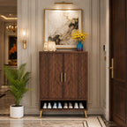 Walnut Shoe Cabinet with Doors, 6 Tier Shoe Storage Organizer, Entryway Shoe Rack Cabinet, Adjustable Shelves, Wooden Shoe Cabinet Hallway