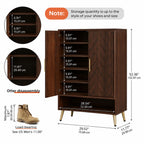 Walnut Shoe Cabinet with Doors, 6 Tier Shoe Storage Organizer, Entryway Shoe Rack Cabinet, Adjustable Shelves, Wooden Shoe Cabinet Hallway