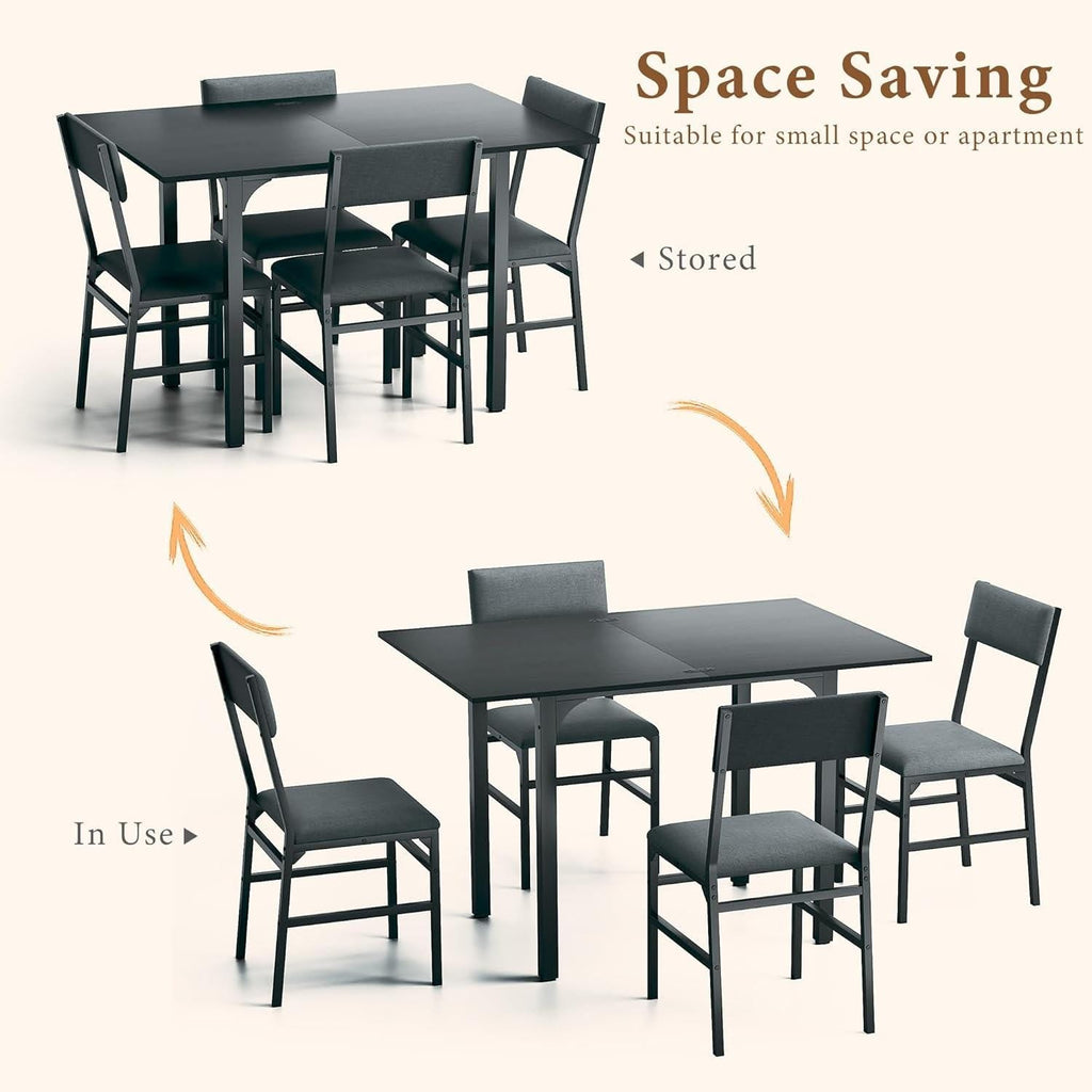 Extendable Dining Table Set for 4, Contemporary Kitchen Furniture, MDF Top, Metal Frame