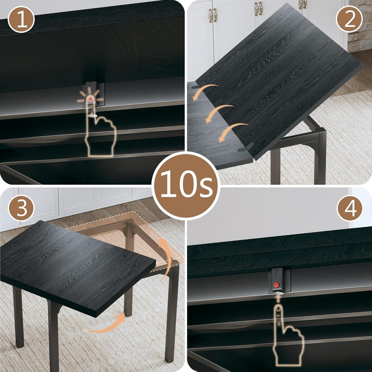 Extendable Dining Table Set for 4, Contemporary Kitchen Furniture, MDF Top, Metal Frame