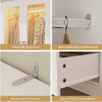 75" Tall Armoire Wardrobe Closet with Drawers & Lights, Clothing Storage Cabinet with 2 Glass Doors Hanging Rod,, Customized