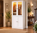75" Tall Armoire Wardrobe Closet with Drawers & Lights, Clothing Storage Cabinet with 2 Glass Doors Hanging Rod,, Customized
