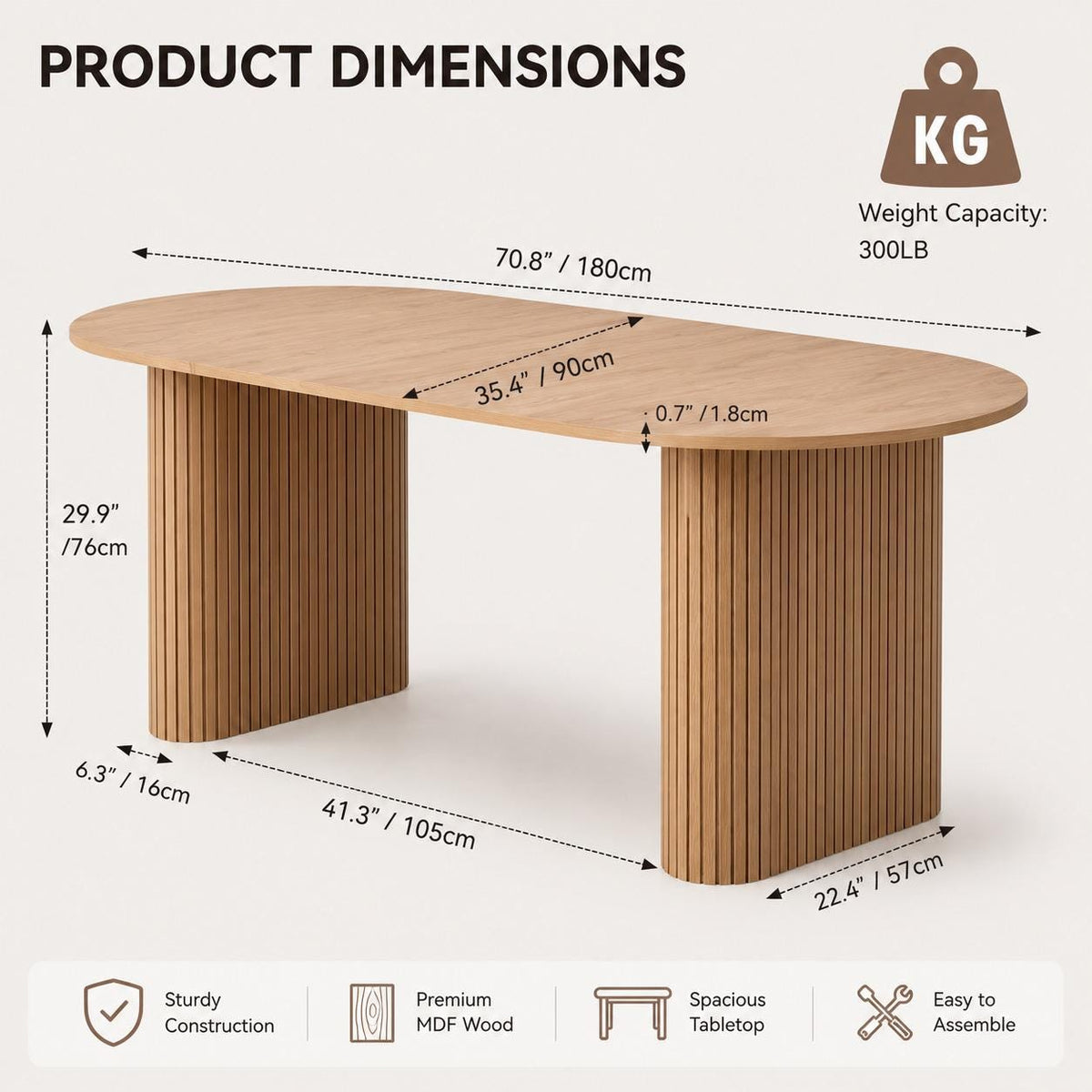 70.8" Oval Dining Table for 4-6 People, Modern Farmhouse Kitchen Table with Metal Frame, Natural Woodgrain Finish