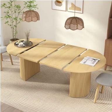 in78 in Extendable Dining Room Table for 48, Round Expandable Kitchen Table with Fluted Base, Modern Farmhouse Oval Dinner Table