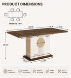 Farmhouse Wood Dining Table, Seats 4-6, Modern Rustic Design, 55 Inch Rectangular Kitchen Table