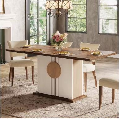 Farmhouse Wood Dining Table, Seats 4-6, Modern Rustic Design, 55 Inch Rectangular Kitchen Table