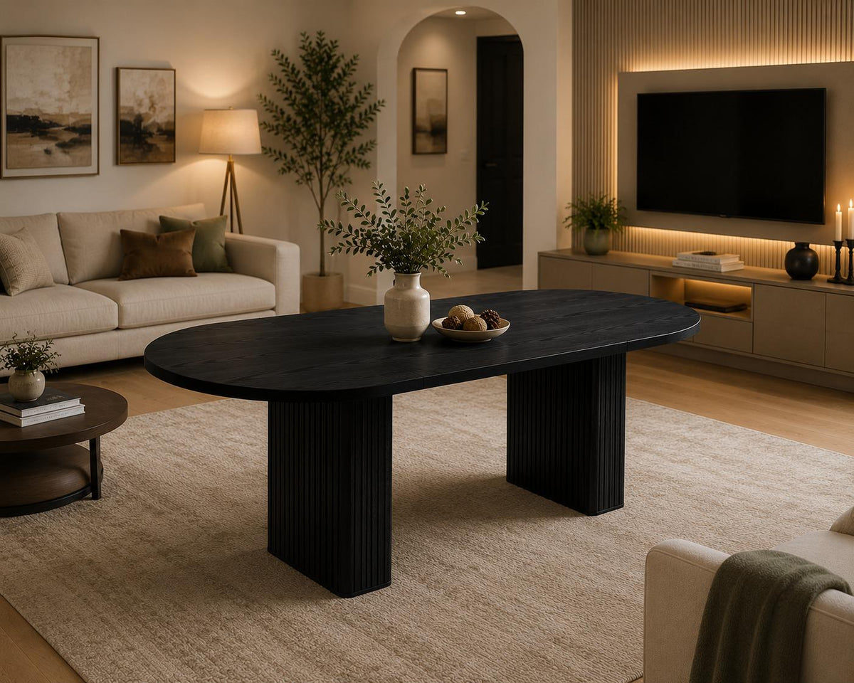 70.8" Oval Dining Table for 4-6 People, Wood Strip Base, Modern Farmhouse Large Kitchen Table for Home Living Room, Customized