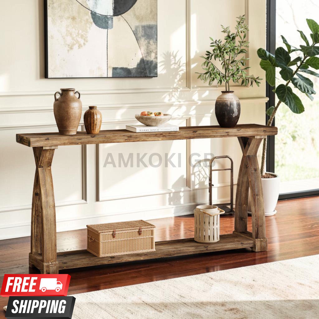 63" Solid Wood Farmhouse Console Table