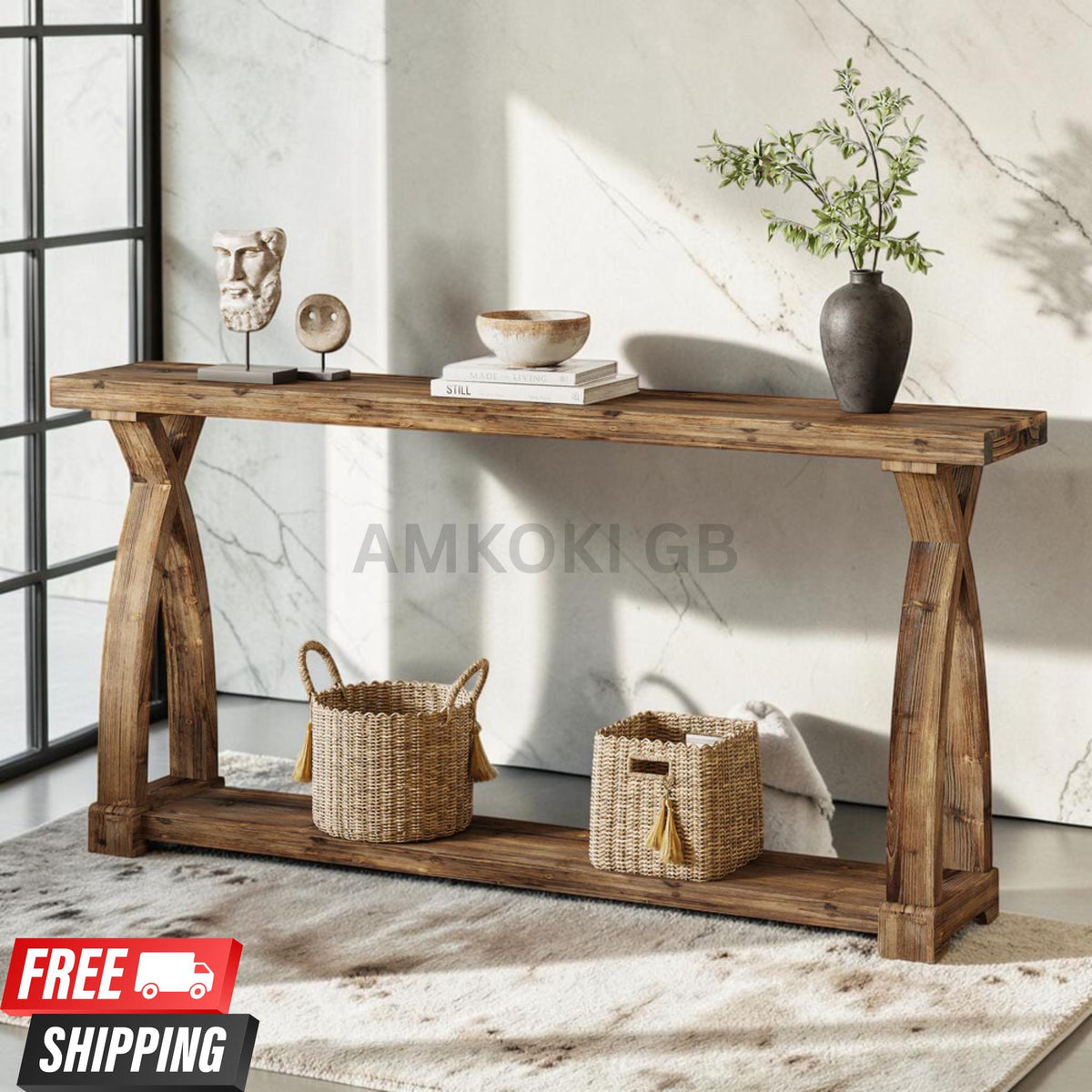 63" Solid Wood Farmhouse Console Table