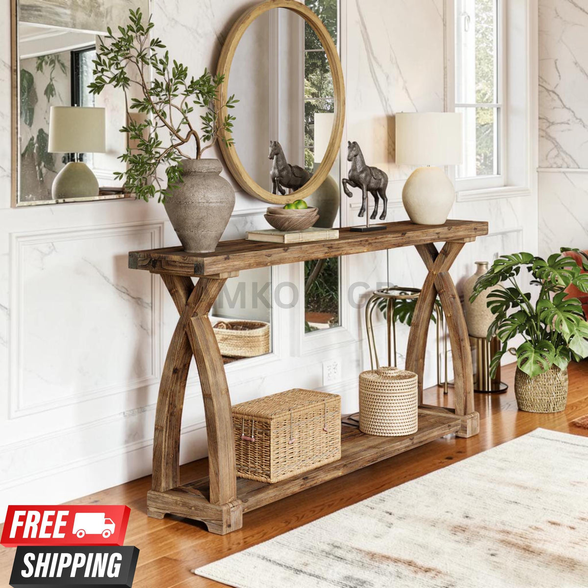 63" Solid Wood Farmhouse Console Table