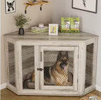 52in Corner Dog Crate Furniture Wooden Kennel with Mesh Indoor Small Medium Large Dogs, Custom