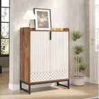 White Wood Shoe Cabinet with Doors, 5-Tier Storage, Gold Accents, Hallway Furniture