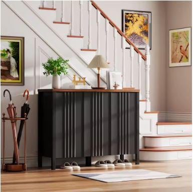 Narrow Wooden Shoe Cabinet with 3 Doors, Entryway Hidden Storage
