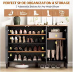 Narrow Wooden Shoe Cabinet with 3 Doors, Entryway Hidden Storage