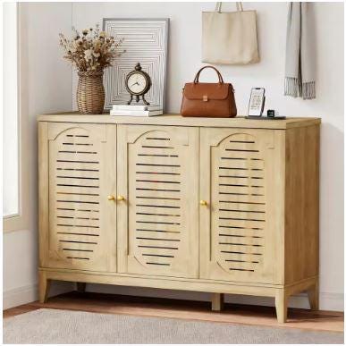Narrow Wooden Shoe Cabinet with 3 Doors, Entryway Hidden Storage