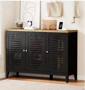 Narrow Wooden Shoe Cabinet with 3 Doors, Entryway Hidden Storage
