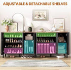 Narrow Wooden Shoe Cabinet with 3 Doors, Entryway Hidden Storage