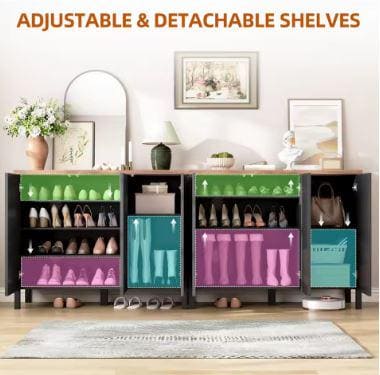 Narrow Wooden Shoe Cabinet with 3 Doors, Entryway Hidden Storage