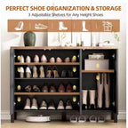 Narrow Wooden Shoe Cabinet with 3 Doors, Entryway Hidden Storage