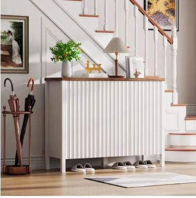 Narrow Wooden Shoe Cabinet with 3 Doors, Entryway Hidden Storage