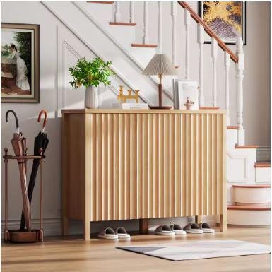 Narrow Wooden Shoe Cabinet with 3 Doors, Entryway Hidden Storage
