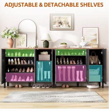 Narrow Wooden Shoe Cabinet with 3 Doors, Entryway Hidden Storage