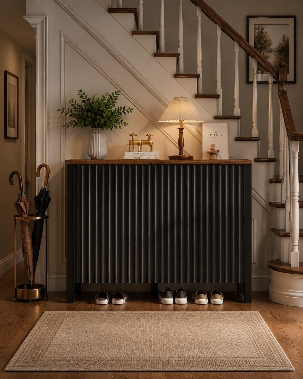 Narrow Wooden Shoe Cabinet with 3 Doors, Entryway Hidden Storage