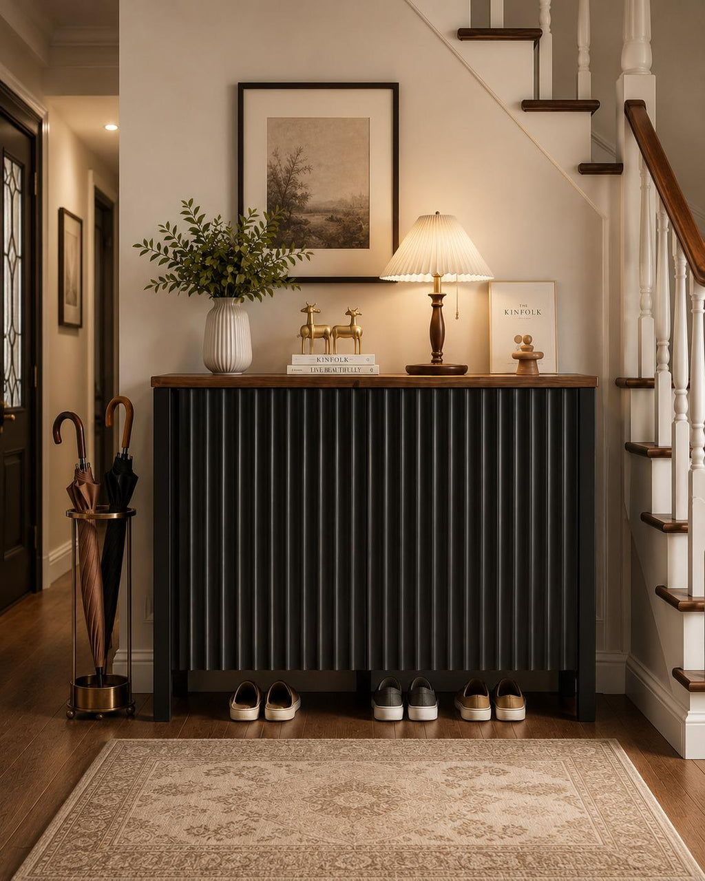 Narrow Wooden Shoe Cabinet with 3 Doors, Entryway Hidden Storage