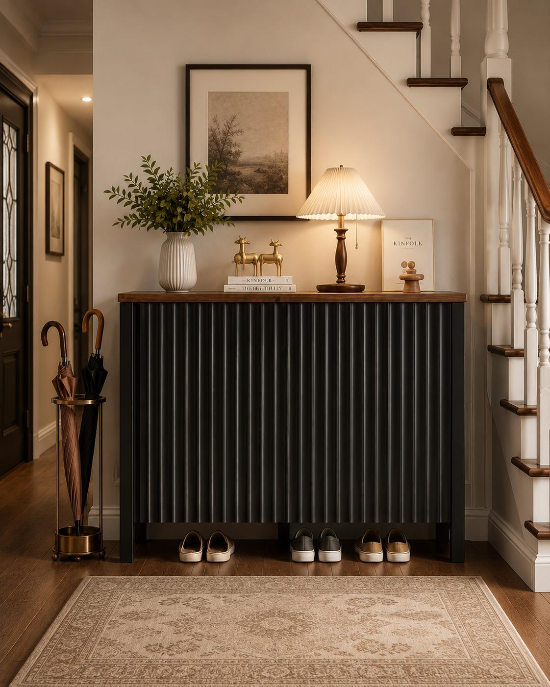 Narrow Wooden Shoe Cabinet with 3 Doors, Entryway Hidden Storage