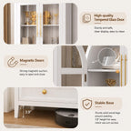 White Arched Curio Cabinet, LED Lighted Display Storage, Glass Doors, Drawers