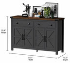Modern Farmhouse Sideboard Cabinet, 55" Storage Buffet, 2 Drawers, 4 Barn Doors